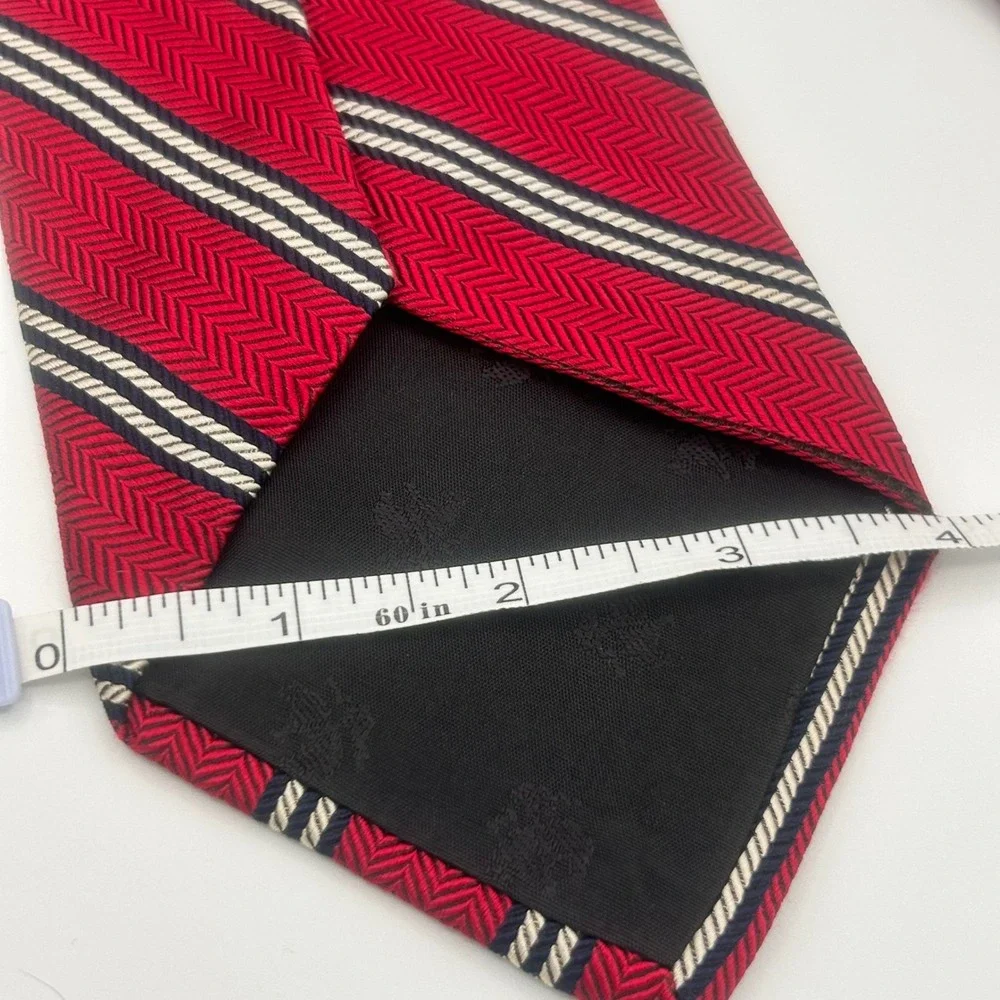 Brooks Brothers Makers Red Silk Striped Herringbone Tie Woven USA Made